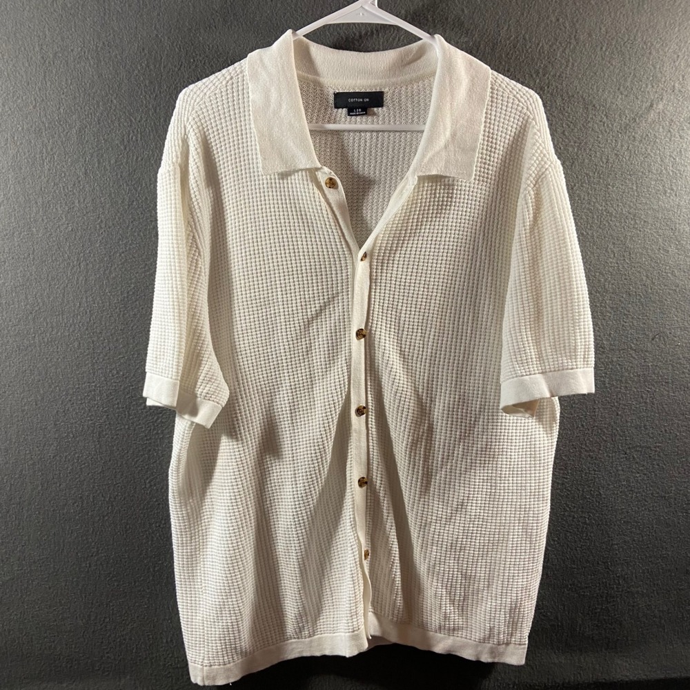 Cotton On thermal waffle knit Polo Shirt White Large minimalist capsule neutral